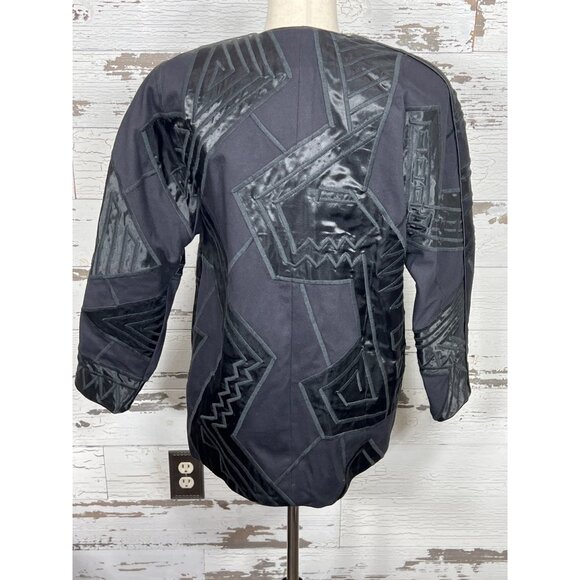 VINTAGE GIRASOL Handmade Mexican Folk Art Jacket Black Sz M EUC - Picture 2 of 6